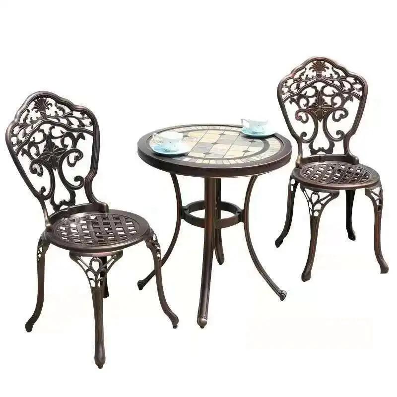 Tables et chaises en aluminium moulé pour l'extérieur, meubles de terrasse d'hôtel, table ronde en m