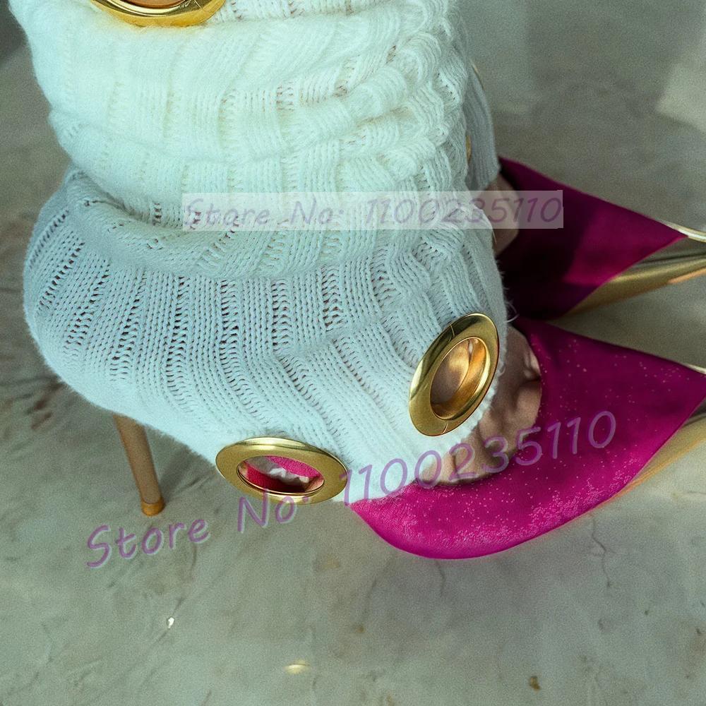 Escarpins à bout pointu en velours Fuchsia pour femmes, chaussures Sexy à talons aiguilles bicolores