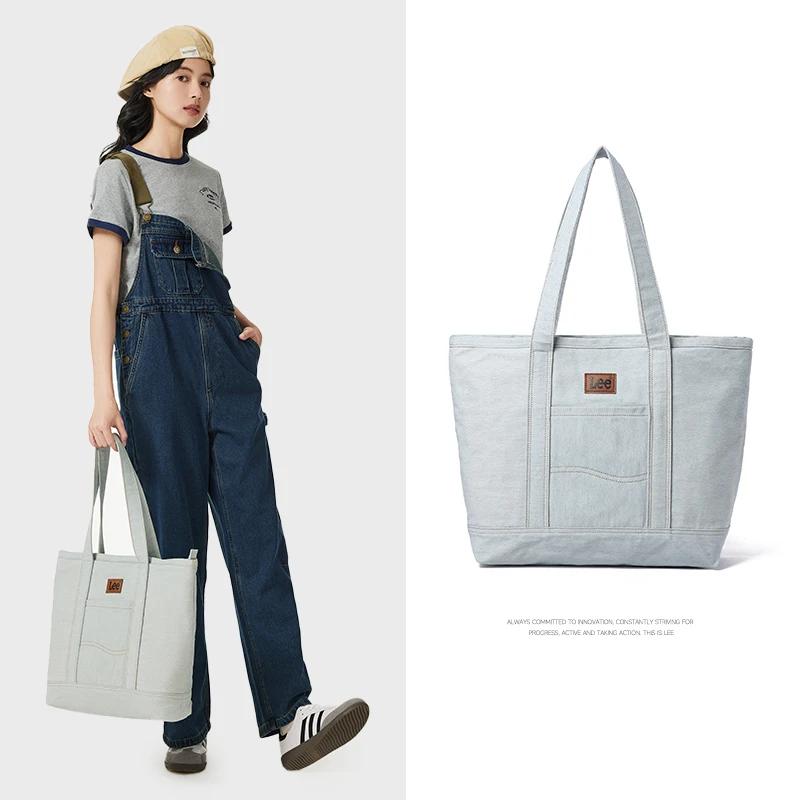 Sac fourre-tout unisexe LEE en toile et cuir avec fermeture éclair, sac à main décontracté en jean p