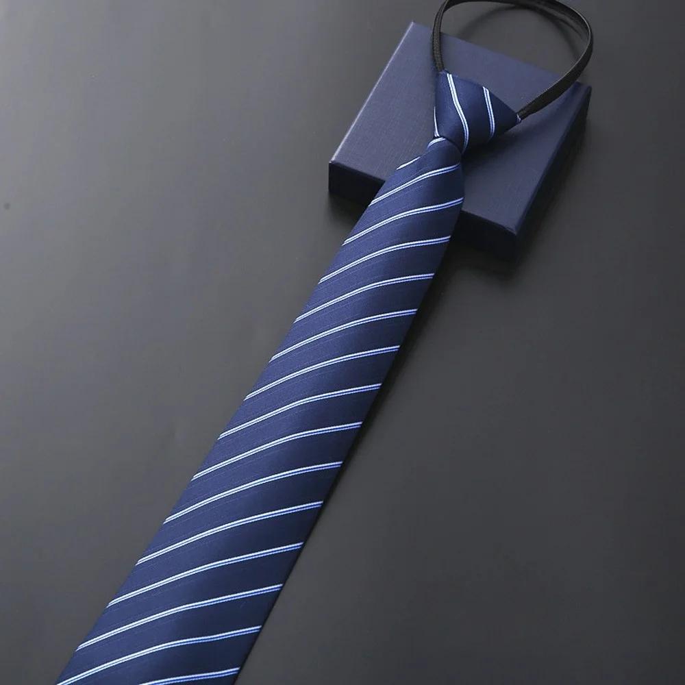 Élégant 8CM paresseux cravates bleu noir rouge rayé hommes chemise robe d'affaires fermeture éclair
