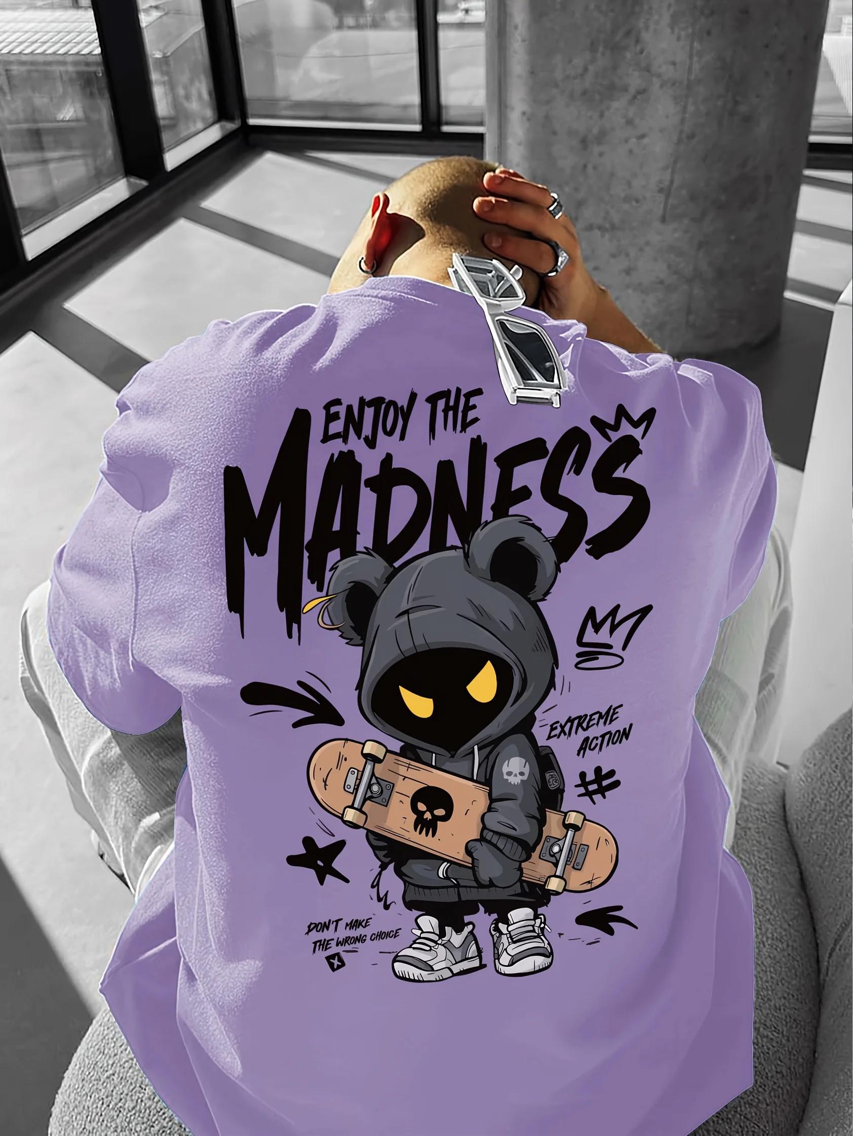 T-shirt col rond pour hommes, confortable et respirant, avec lettres de dessin animé imprimées, à la