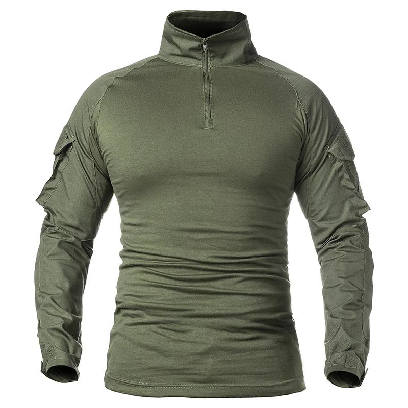 Chemise de Combat à manches longues pour hommes, fermeture éclair 1/4, chemises tactiques en coton R