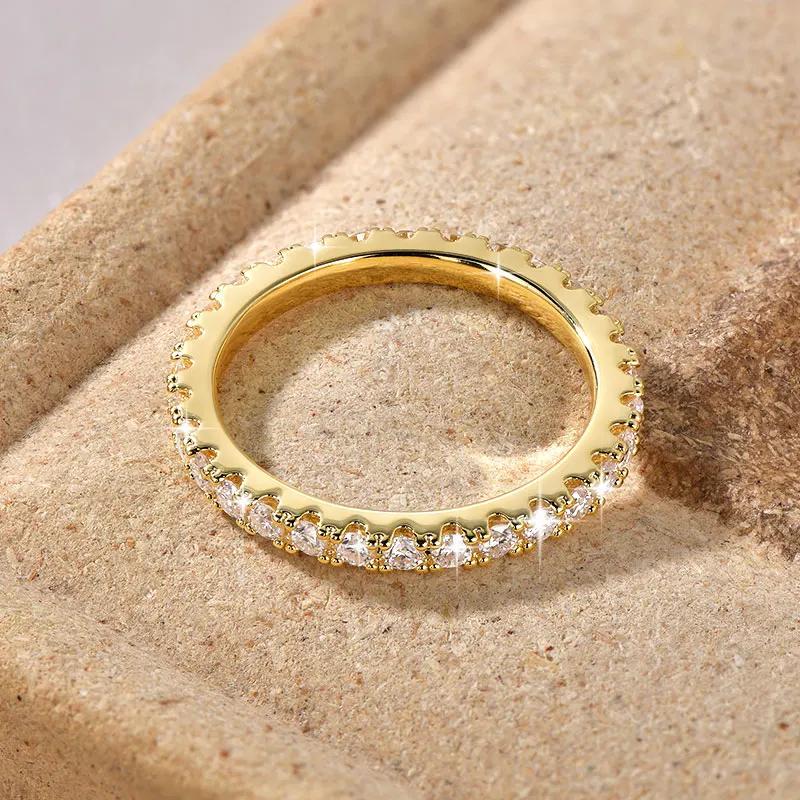 Bague Anziw 2 mm en moissanite couleur D pour femme, alliance scintillante, bague d'éternité en or 1