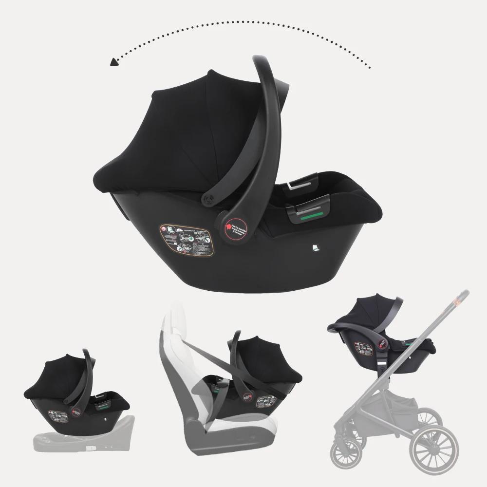 Poussette multifonctionnelle rose pour bébé, système de voyage, cadre léger pliable gris avec siège