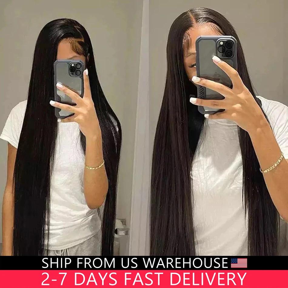 Perruque Lace Front Wig 360 naturelle lisse, cheveux humains, sans colle, 13x4, 13x6, 5x5, 30 32 34