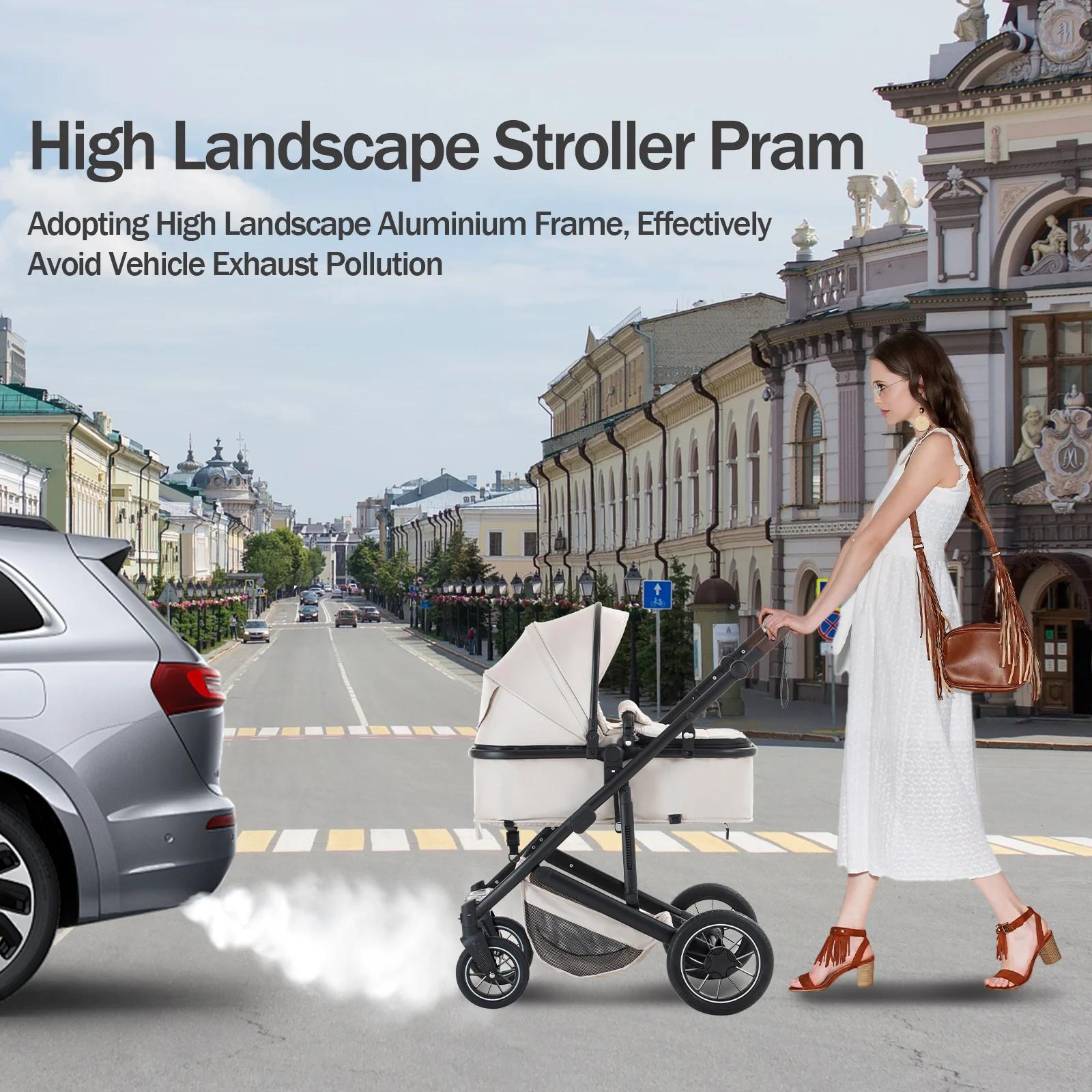 Poussette 3 en 1 pour bébé, siège inclinable pliable pour nouveau-né et enfant en bas âge, système d