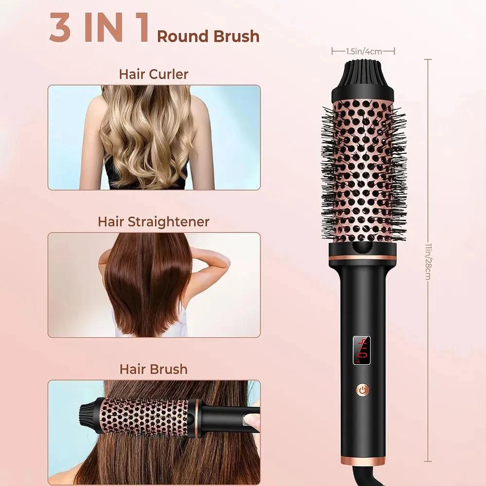 Fer à Friser Professionnel Ionique 3 en 1, Brosse Thermique Anti-Brûlure, Baguette à Boucles