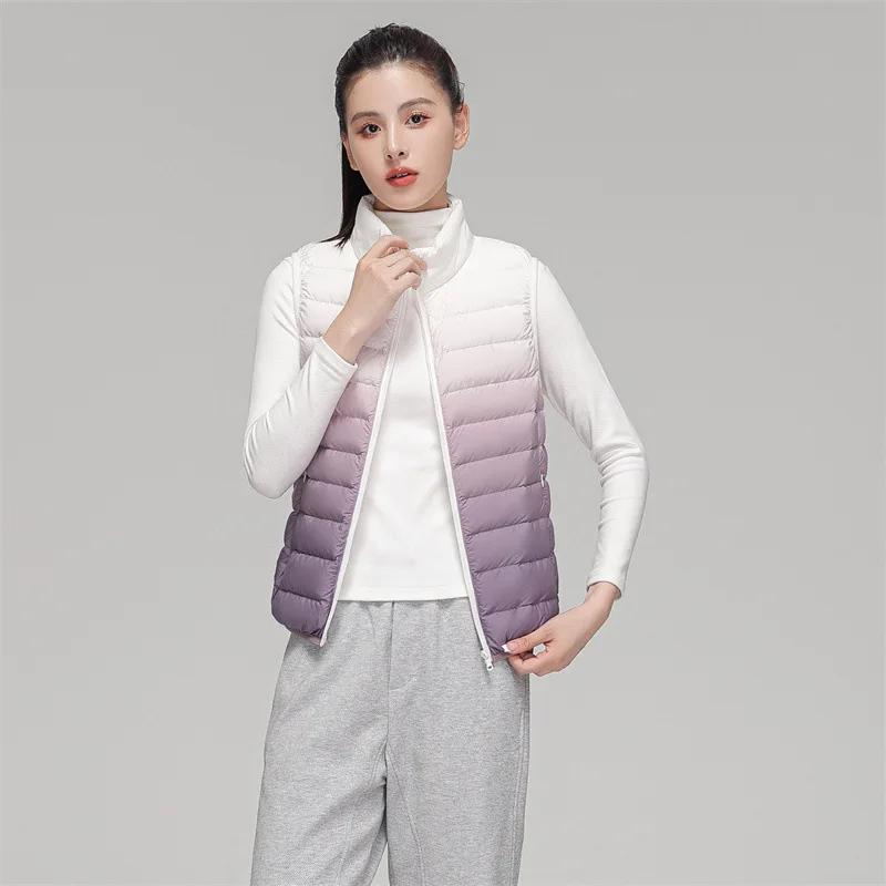 Gilet d'extérieur dégradé pour femmes, 90% duvet de canard blanc, Ultra léger, sans manches, chaud