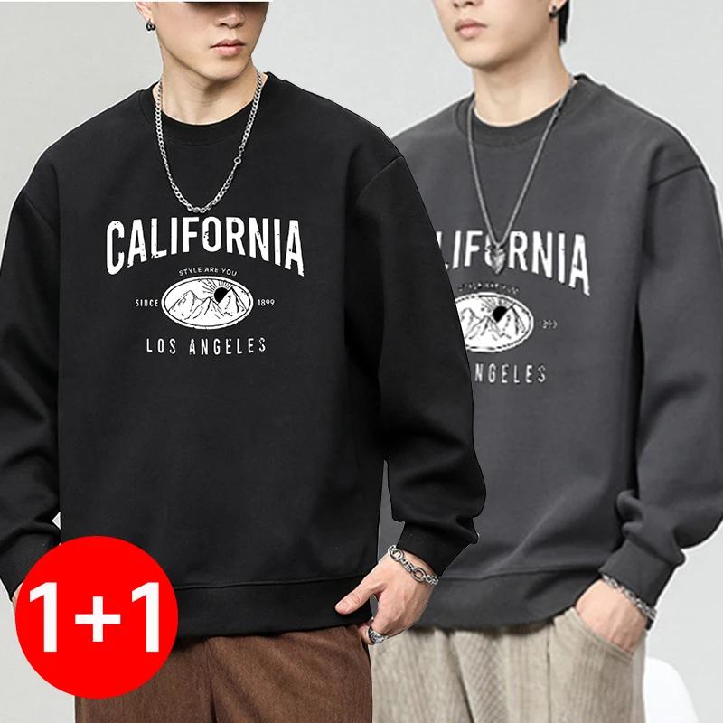 Sweat-shirt à manches longues pour hommes, ensemble 1 + 2 pièces, tendance, avec lettrage imprimé, é