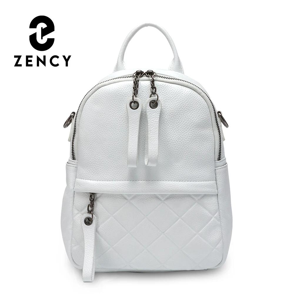 Zency – sac à dos en cuir véritable pour femmes, sac à dos blanc pur, sacs de voyage décontractés, c