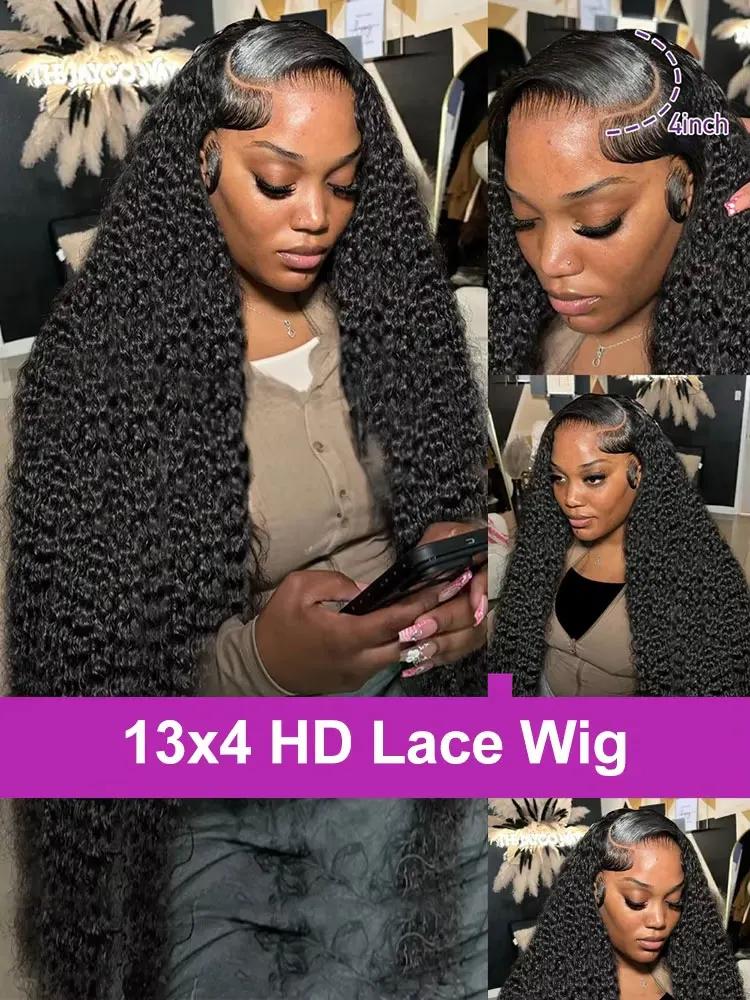 40 46 pouces vague profonde 13x6 13x4 Hd dentelle avant perruque de cheveux humains 250 densité eau