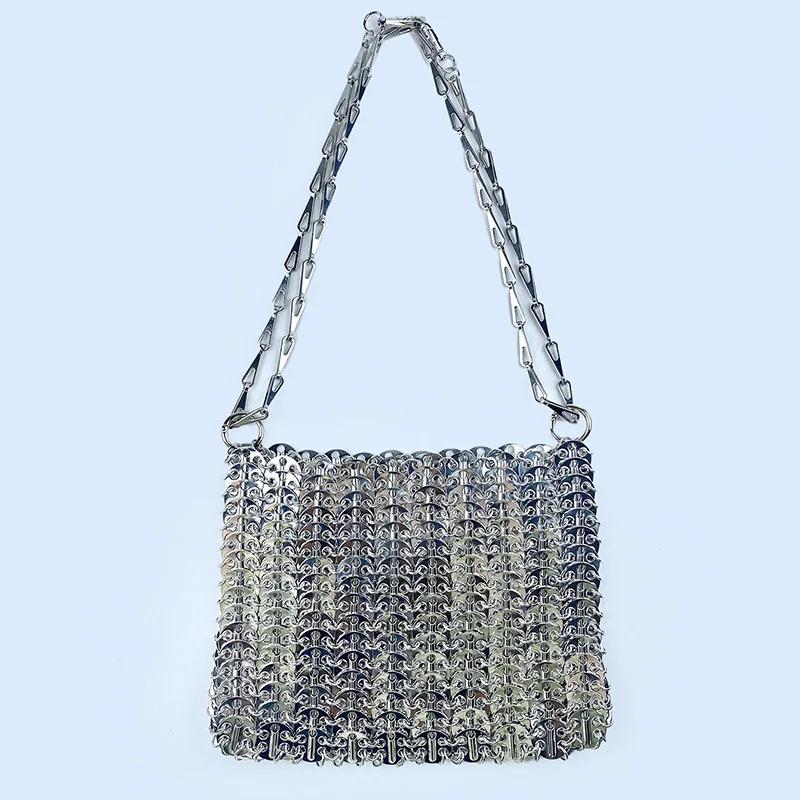 Sac à bandoulière en métal à paillettes pour téléphone portable, grande capacité, fait à la main, te