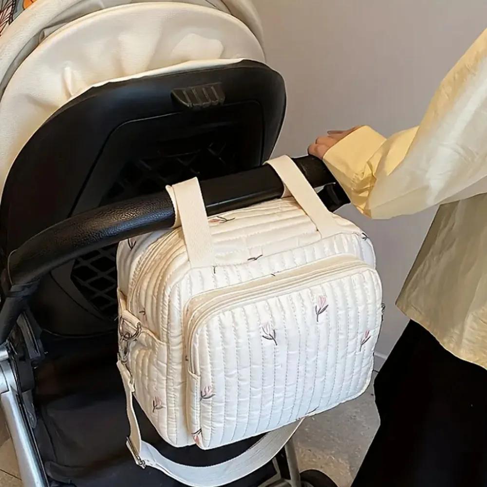 Sac à couches brodé Nylon avec clip poussette - Chic ours et tulipe pour voyage