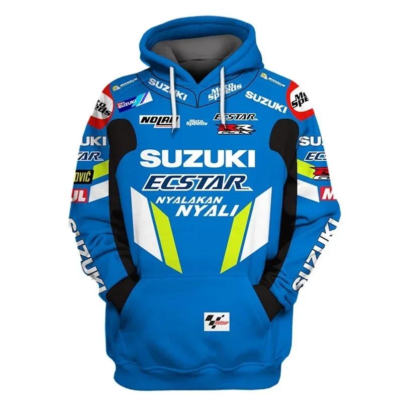 Sweat-shirt à capuche avec logo Suzuki R imprimé en 3D pour hommes conçu pour la course d'endurance