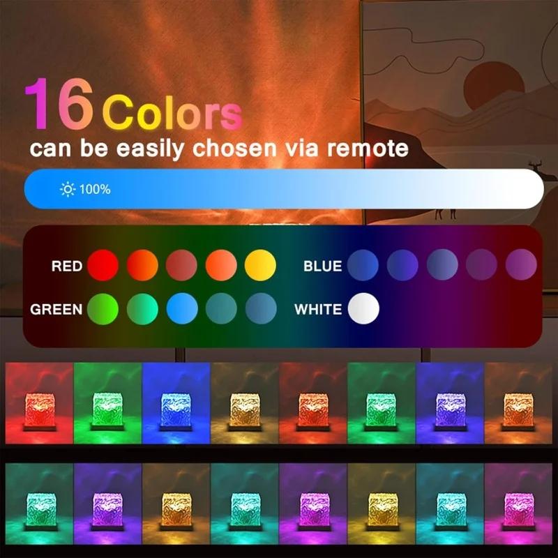 Projecteur d'ondulation d'eau rotatif dynamique, veilleuse 3/16 couleurs, lampe en cristal de flamme