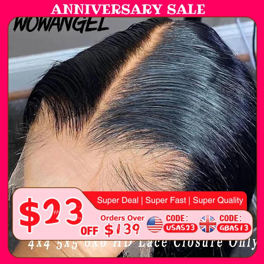 WOWANGEL 7x7/6x6/5x5 HD fermeture à lacet cheveux humains fondre la peau partie profonde cuir chevel