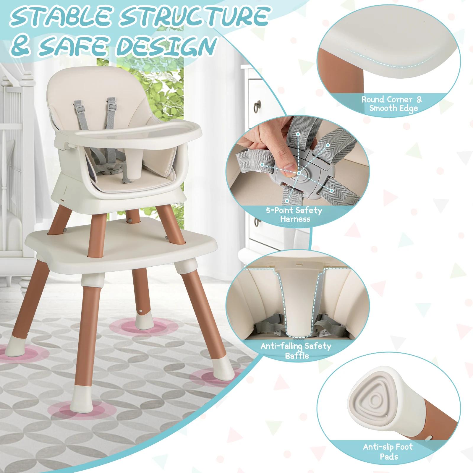 Chaise haute 6 en 1 pour bébé, chaise haute, chaise de salle à manger, Table d'apprentissage, Table