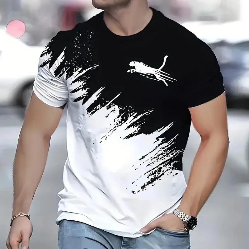 Animal léopard impression 3d sport séchage rapide respirant hommes t-shirt rue décontracté mode ampl