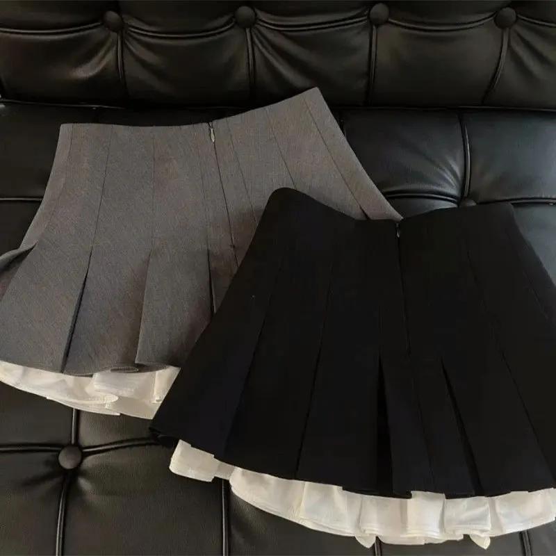 Mooyufon volants noir Mini jupe femmes coréen Patchwork jupes plissées japonais Kawaii taille haute