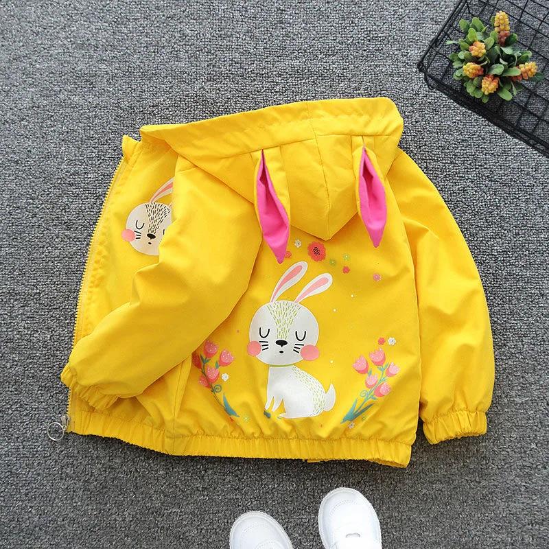 Nouveau lapin filles veste printemps automne à capuche fermeture éclair bébé coupe-vent manteau cade