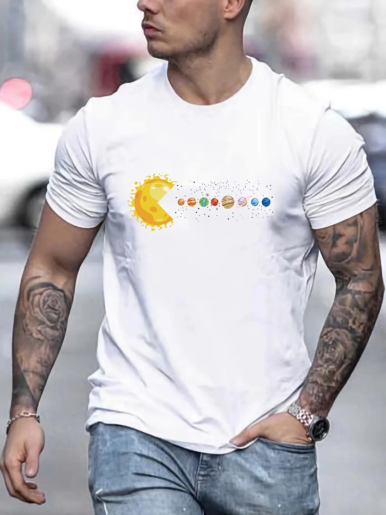 T-shirts imprimés planètes du système solaire pour hommes, T-Shirt respirant décontracté à séchage r