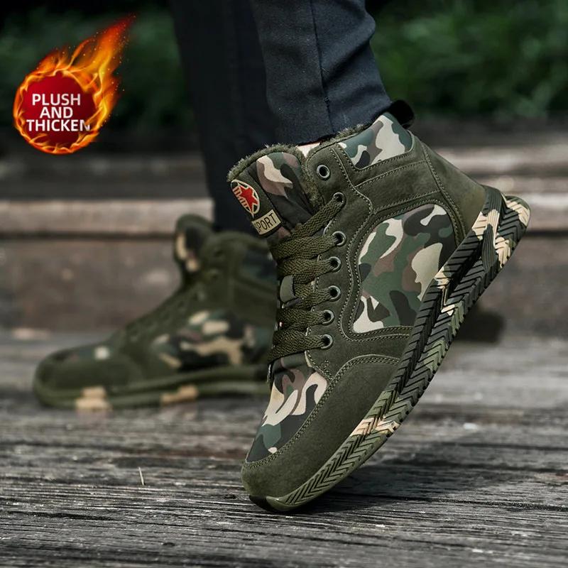 Baskets montantes en toile camouflage pour hommes, chaussures de marche décontractées à lacets, anti