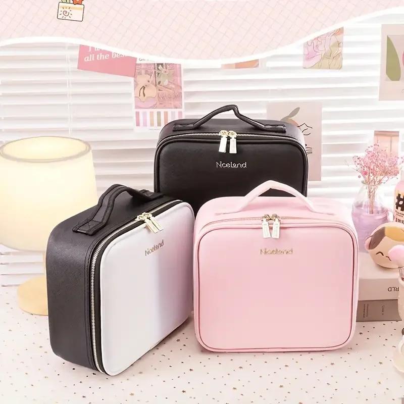 Trousse de maquillage de voyage portable avec miroir, lumière LED aste, étanche, non parfumée, batte