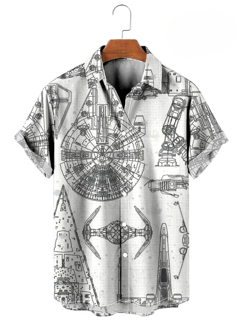 Vintage boutonné chemise homme 3d carte imprimé à manches courtes chemise hawaïenne revers vêtements