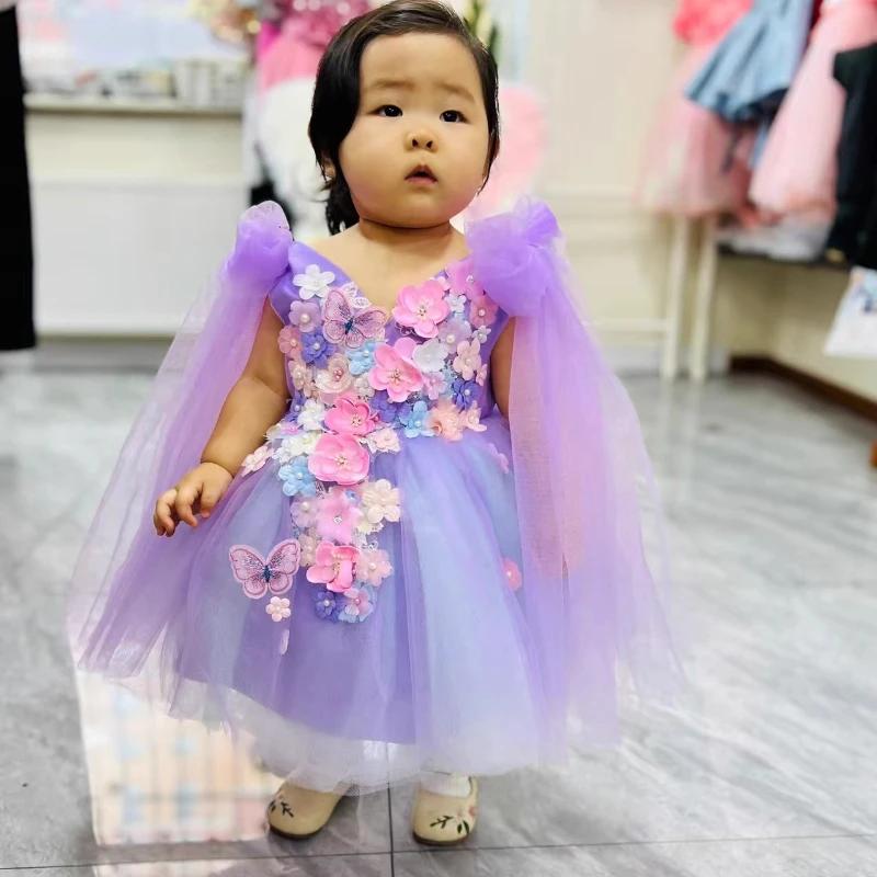 Robe de princesse violette pour filles, idéale pour anniversaire, concours de beauté, cérémonie, dem