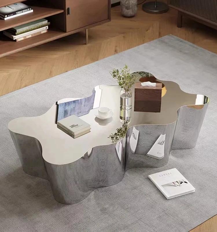 Nordic Light-Table d'affichage créative minimaliste en acier inoxydable, table basse de luxe, salon
