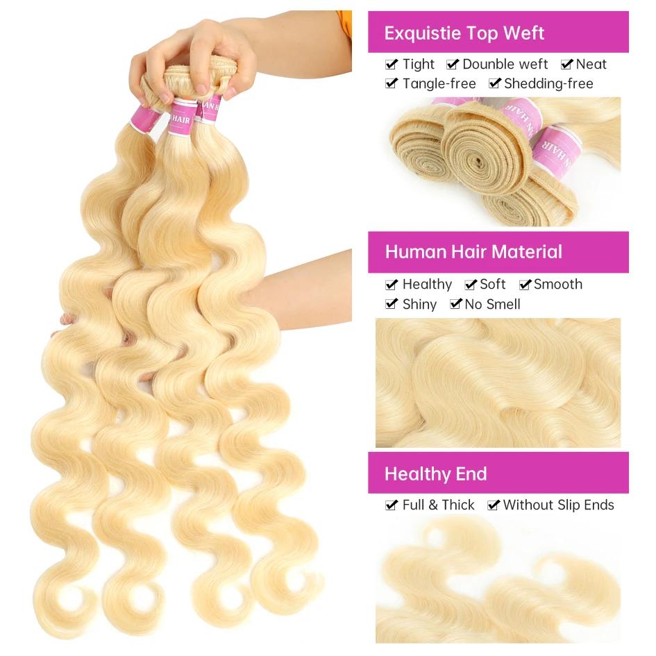 Tissage en Lot Brésilien Naturel Remy Body Wave Blond, Extensions de Cheveux Humains, 36 38 40 Pouce
