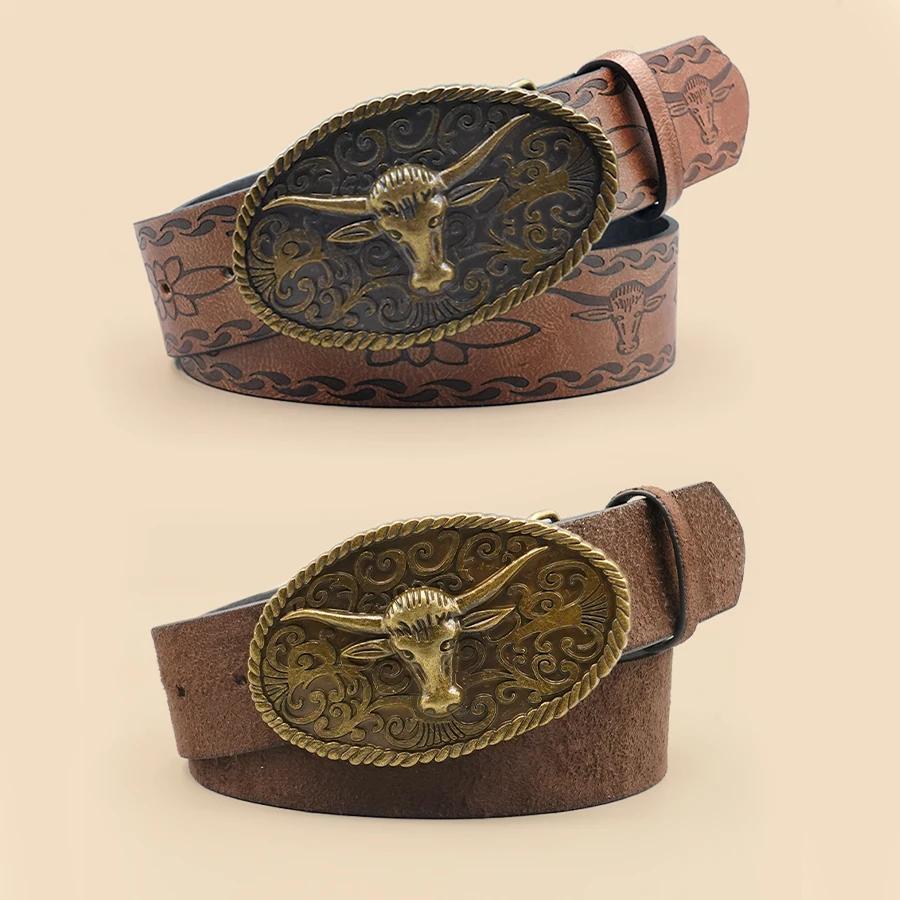Ceinture décontractée de style occidental rétro avec boucle en alliage antique, un accessoire polyva