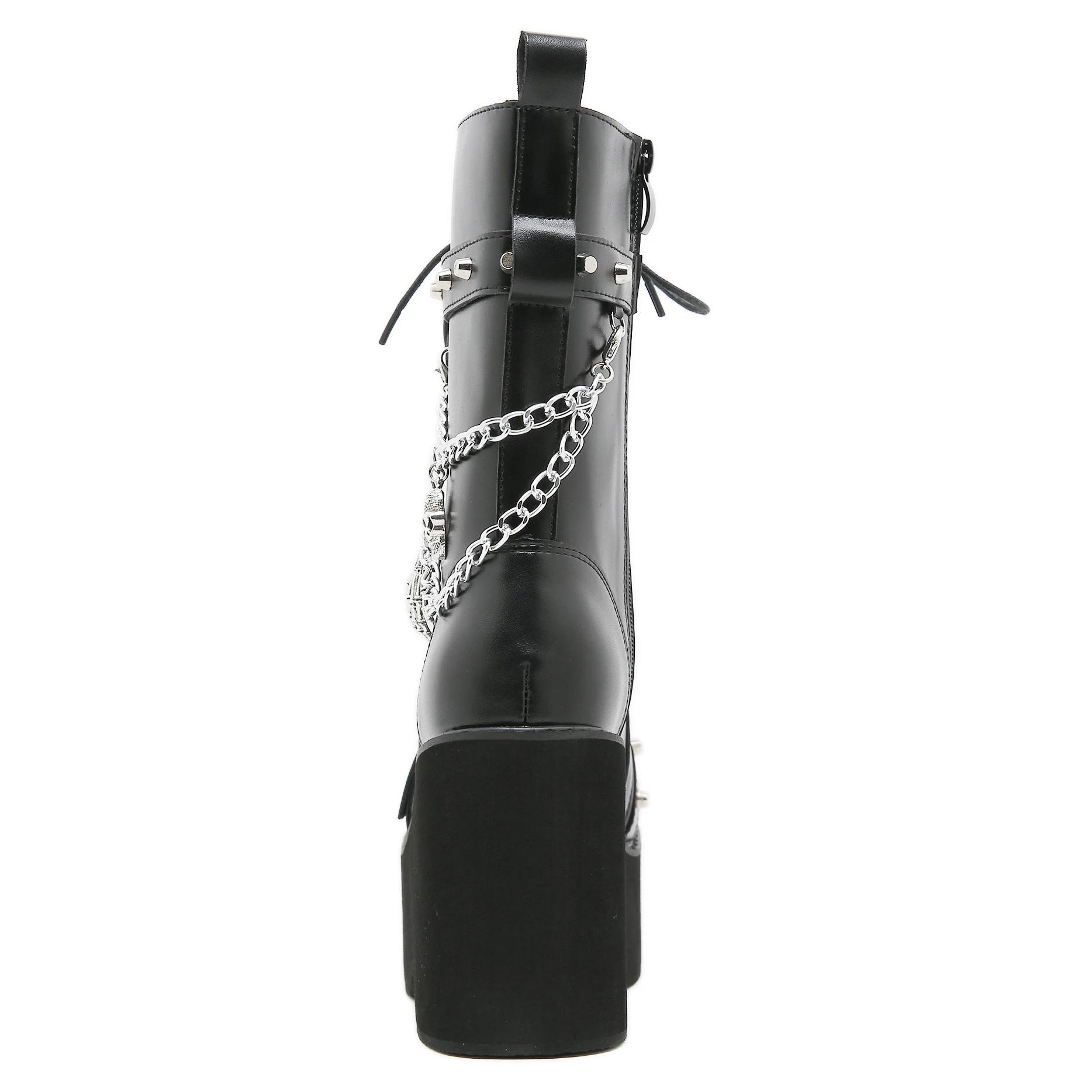 Bottes pour femmes grande taille 43, printemps automne, avec chaîne, plateforme compensée, style pun