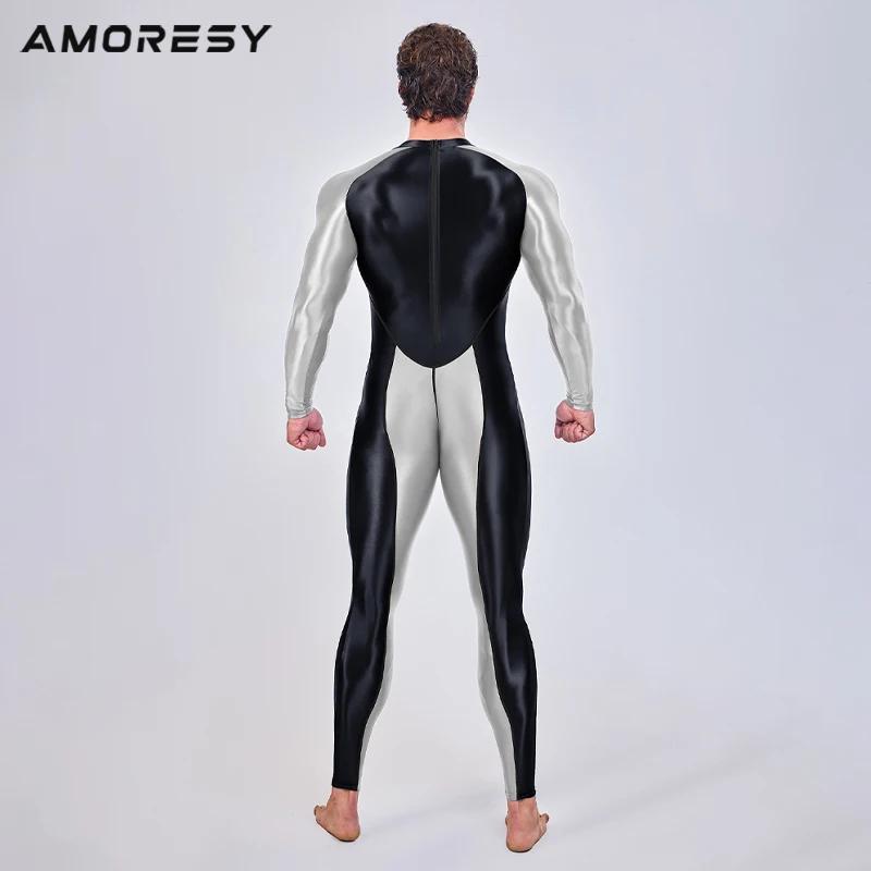 AMORESY hommes lisse pleine longueur survêtements une pièce collants combinaisons Spandex course bar