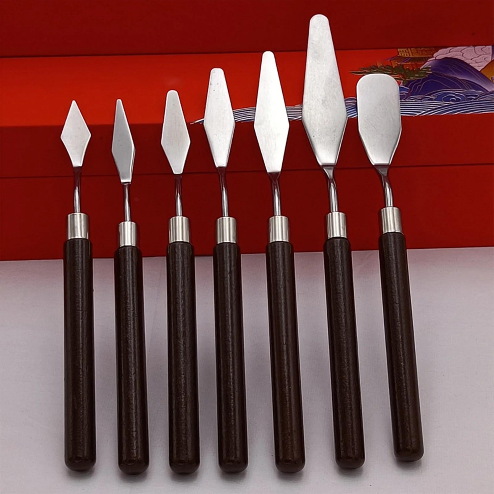Grattoir de peinture à l'huile artistique, 5 pièces, manche en bois, ensemble de couteaux à Palette