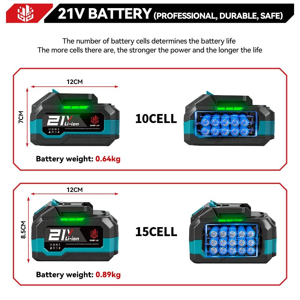 Batterie lithium-ion rechargeable ONEVAN 15000mAh 22500mAh avec indicateur de batterie, clé à chocs,