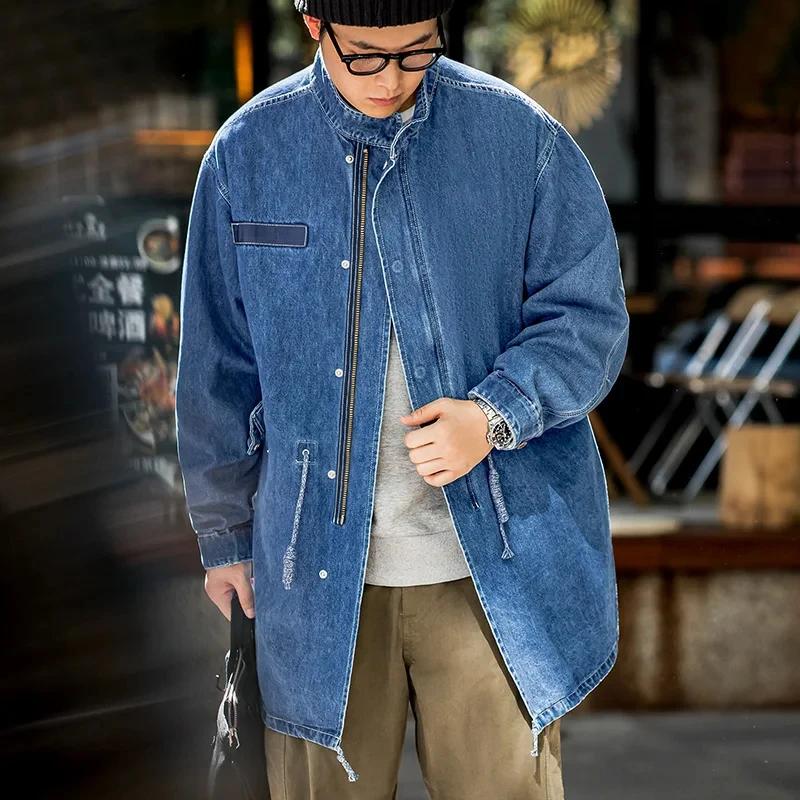 Maden-Coupe-vent mi-long en denim pour homme, pardessus décontracté, vestes en queue de poisson, pro