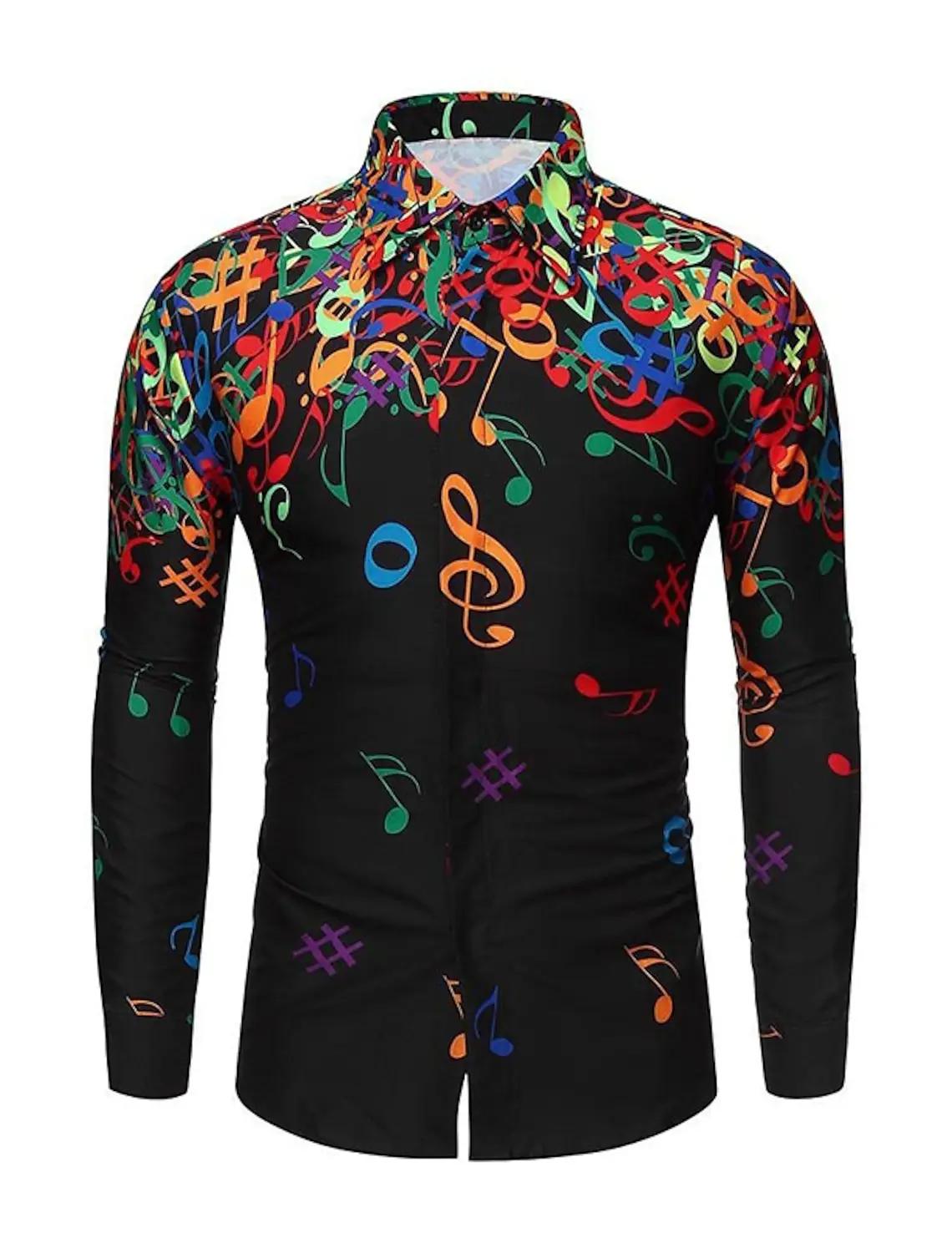 Chemise boutonnée pour hommes, col Notes de musique, impression 3D, vacances quotidiennes, manches l
