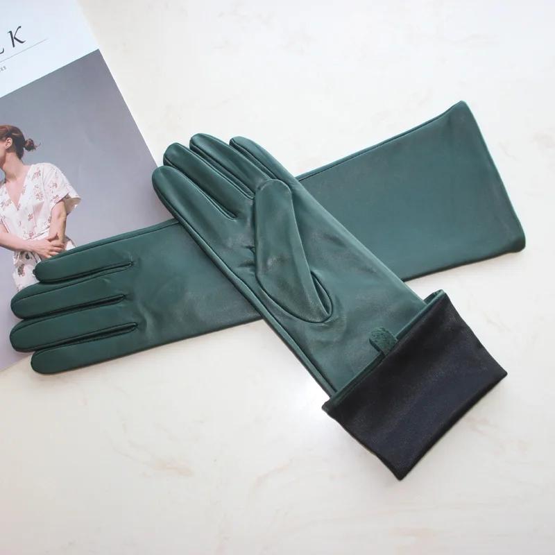 Nouveaux gants longs en peau de mouton pour femmes, gants en cuir de couleur unie pour écran tactile
