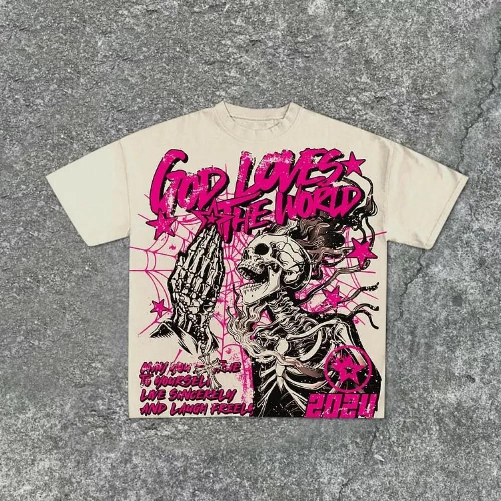 T-shirt col rond pour hommes, style à la mode, imprimé tête de mort, confortable et respirant, haut