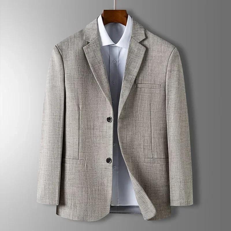 Blazer Homme Printemps-Automne de Luxe à Carreaux Jacquard – Veste Décontractée Gris Bleu Beige Coup
