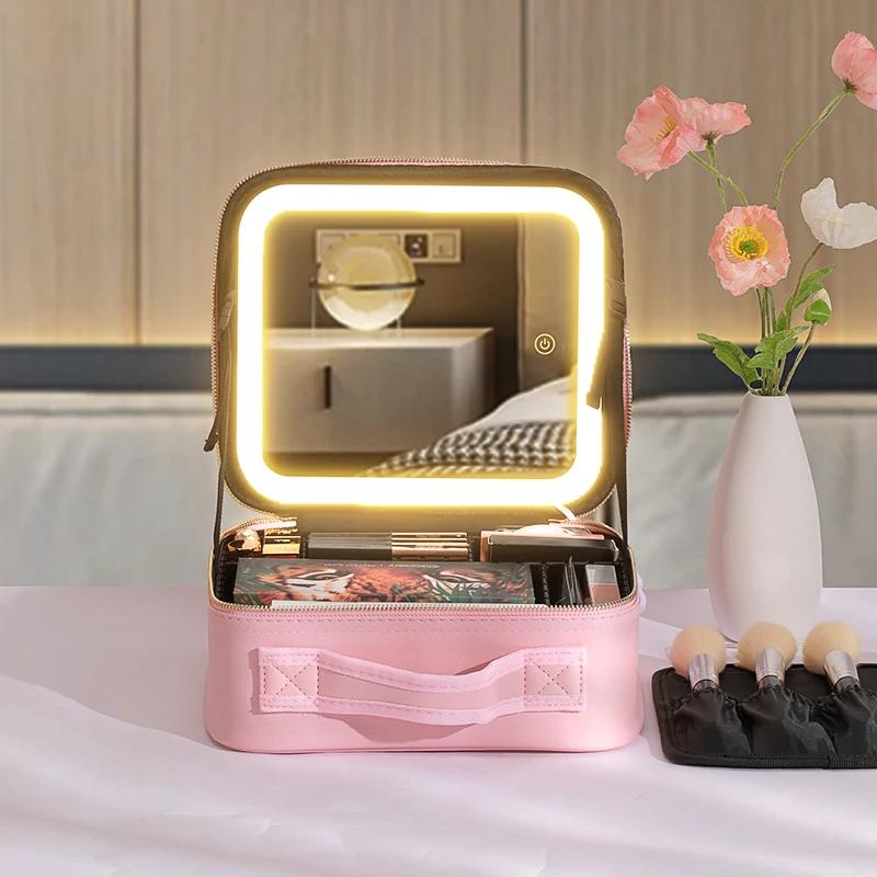 Miroir de mallette de train 3 couleurs, trousse de maquillage portable blanche, organisateur étanche