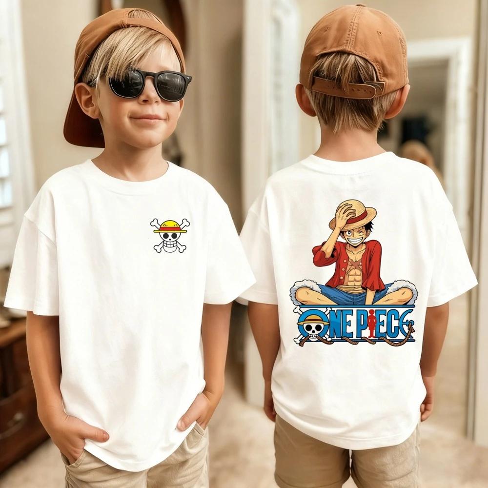 T-shirt imprimé One Piece pour filles et garçons, vêtements à manches courtes pour enfants, Luffy On