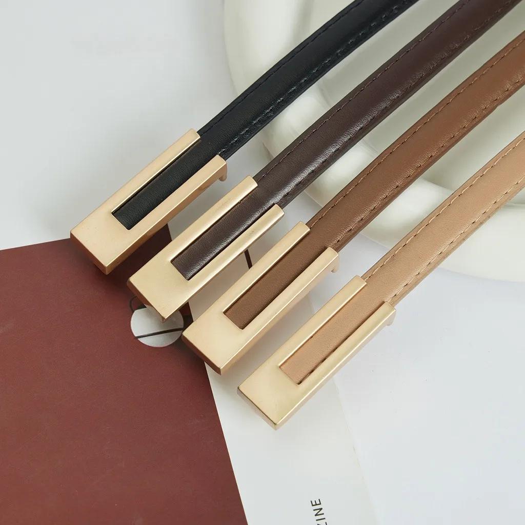Femmes coréennes à la mode en cuir PU mince sangle de taille accessoires en métal ceinture de base f