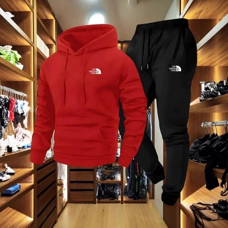 Ensemble décontracté deux pièces pour homme, automne et hiver, sweat-shirt à capuche et pantalon ave