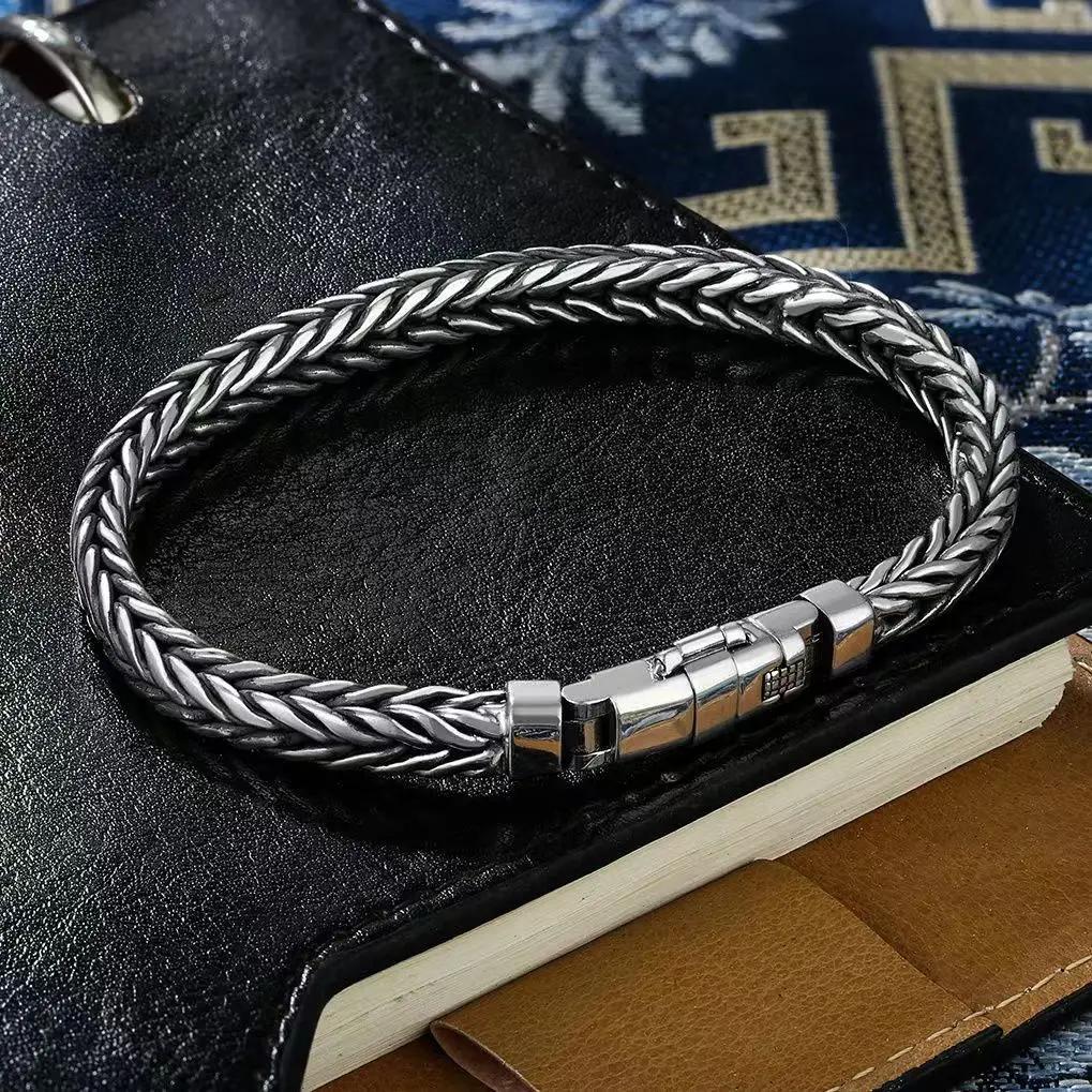 100% S925 argent Sterling tissé à la main rétro Style dominateur personnalité quille homme femme pur