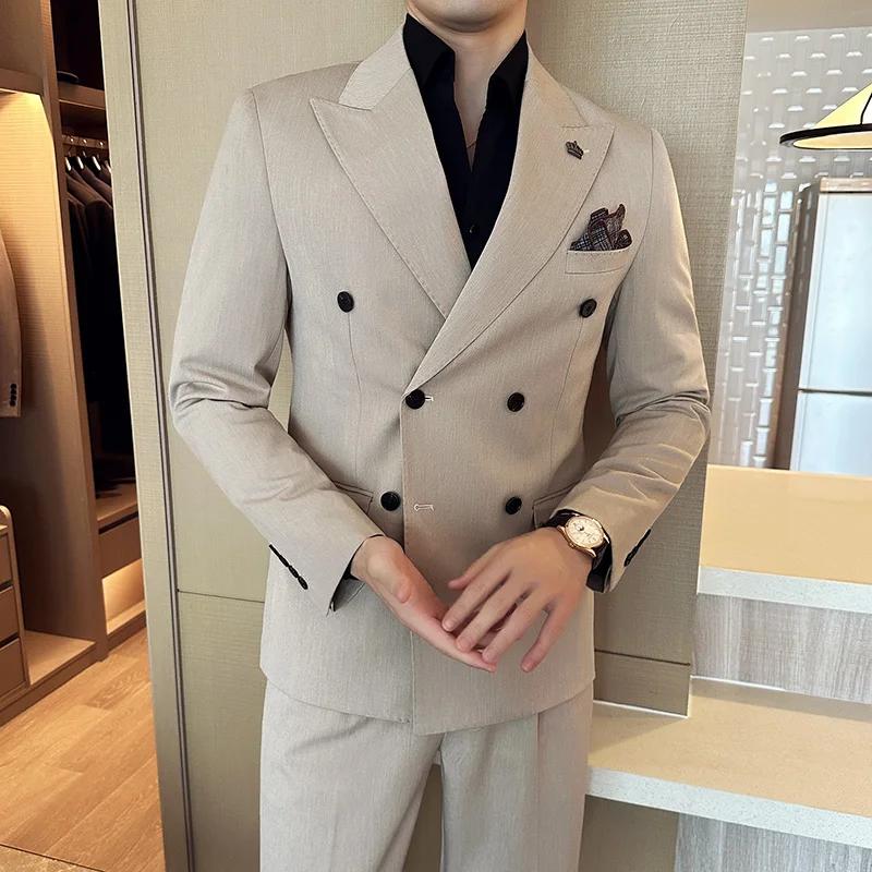 (Blazer + pantalon) mode Double boutonnage Design mince costume pour hommes Style italien de luxe ma