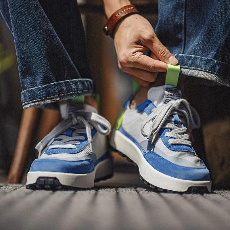 Maden été couleur-bloc maille chaussures de course hommes respirant bas-haut Tennis baskets à semell