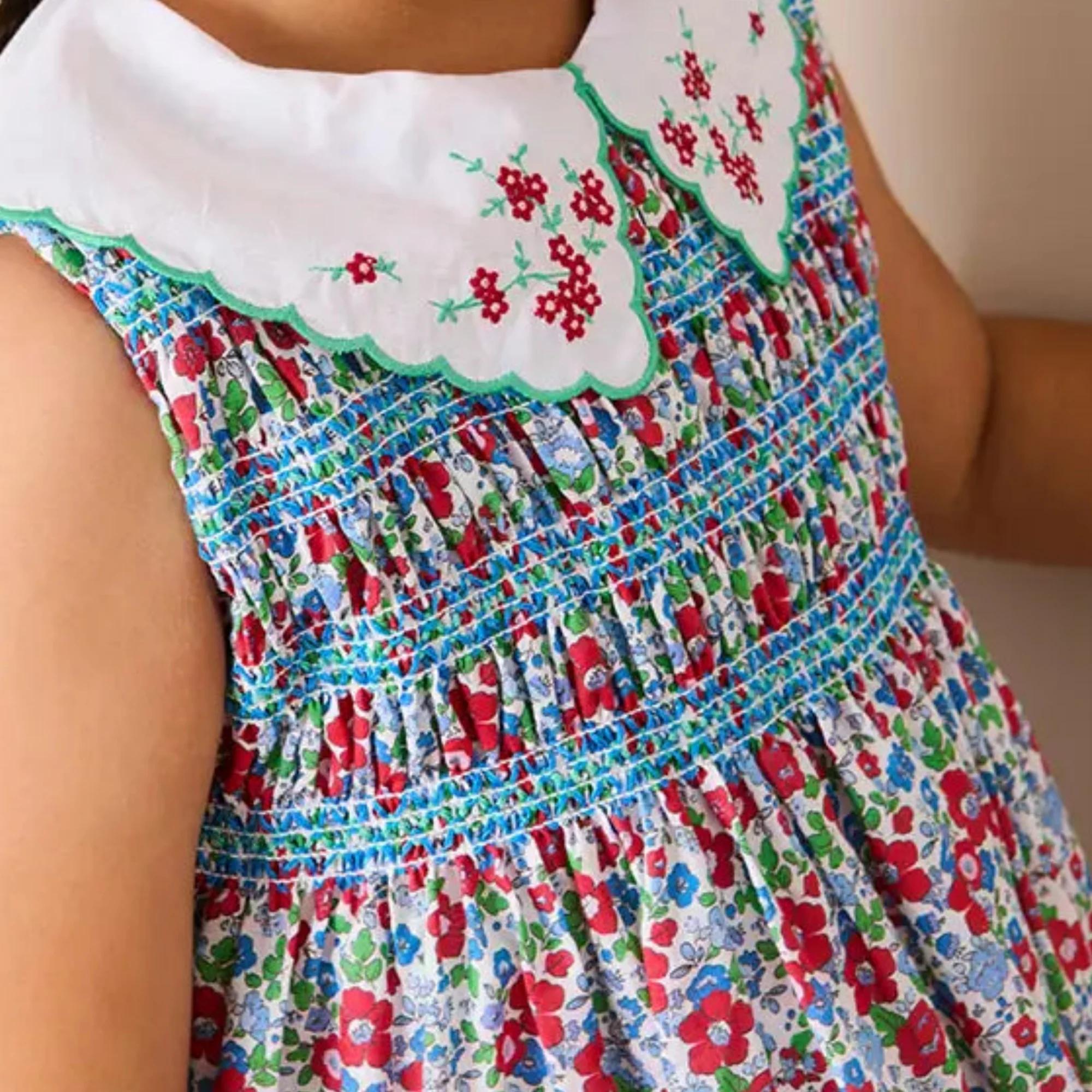 Robe d'été pour fille sans manches de haute qualité avec col brodé de fleurs, couleur rouge, imprimé