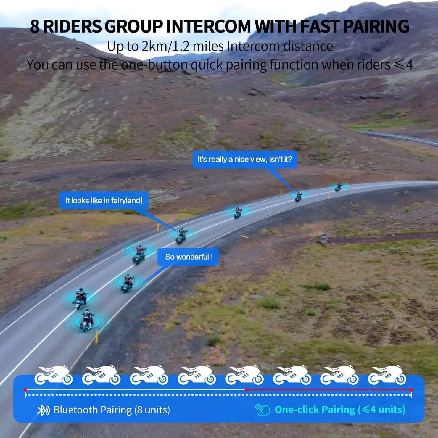 Intercom Bluetooth pour casque de moto Fodsports M1-S Pro, communication de groupe pour 10 motards,
